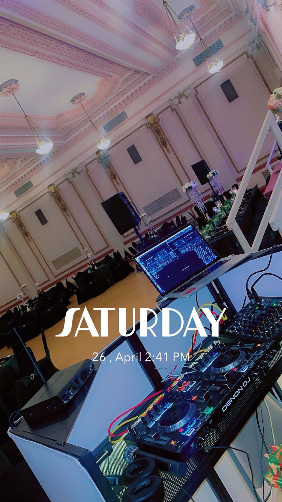 DJsplashJ DJ equipment set up in an elegant event hall